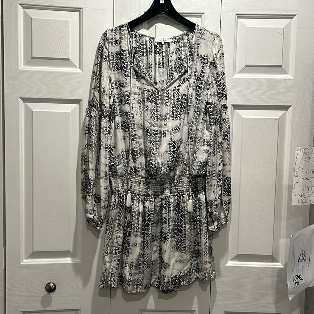 Parker Black & White Long Sleeve Dress, Size Large